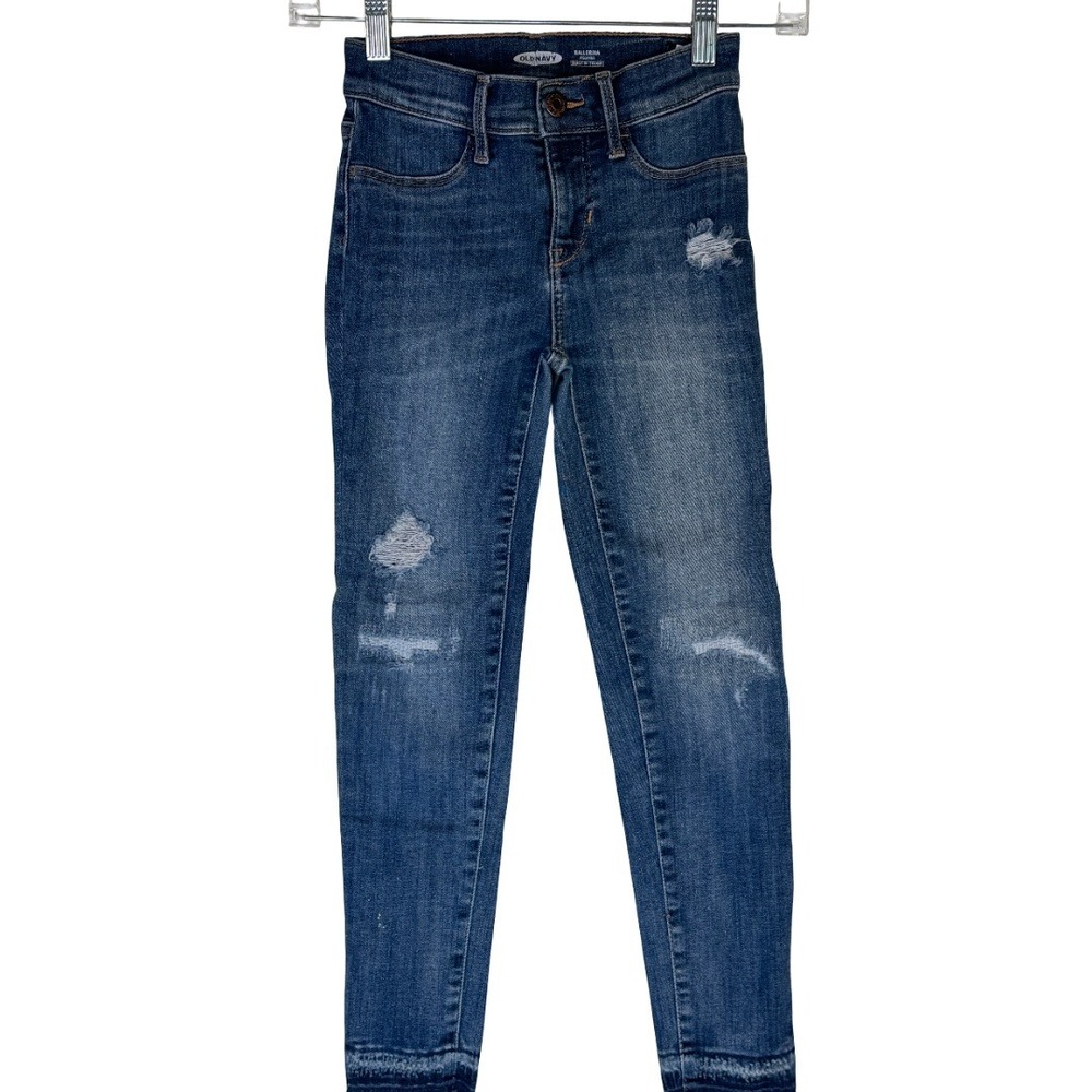 Old Navy Ballerina Jeggings Girls Size 8 Blue Distressed Built-In Tough Skinny